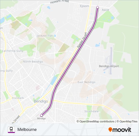 ECHUCA-MOAMA - MELBOURNE VIA BENDIGO OR HEATHCOTE Train Line Map