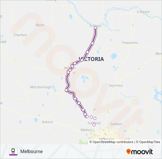 ECHUCA-MOAMA - MELBOURNE VIA BENDIGO OR HEATHCOTE  Line Map