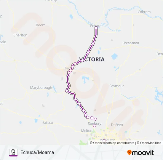 ECHUCA-MOAMA - MELBOURNE VIA BENDIGO OR HEATHCOTE  Line Map