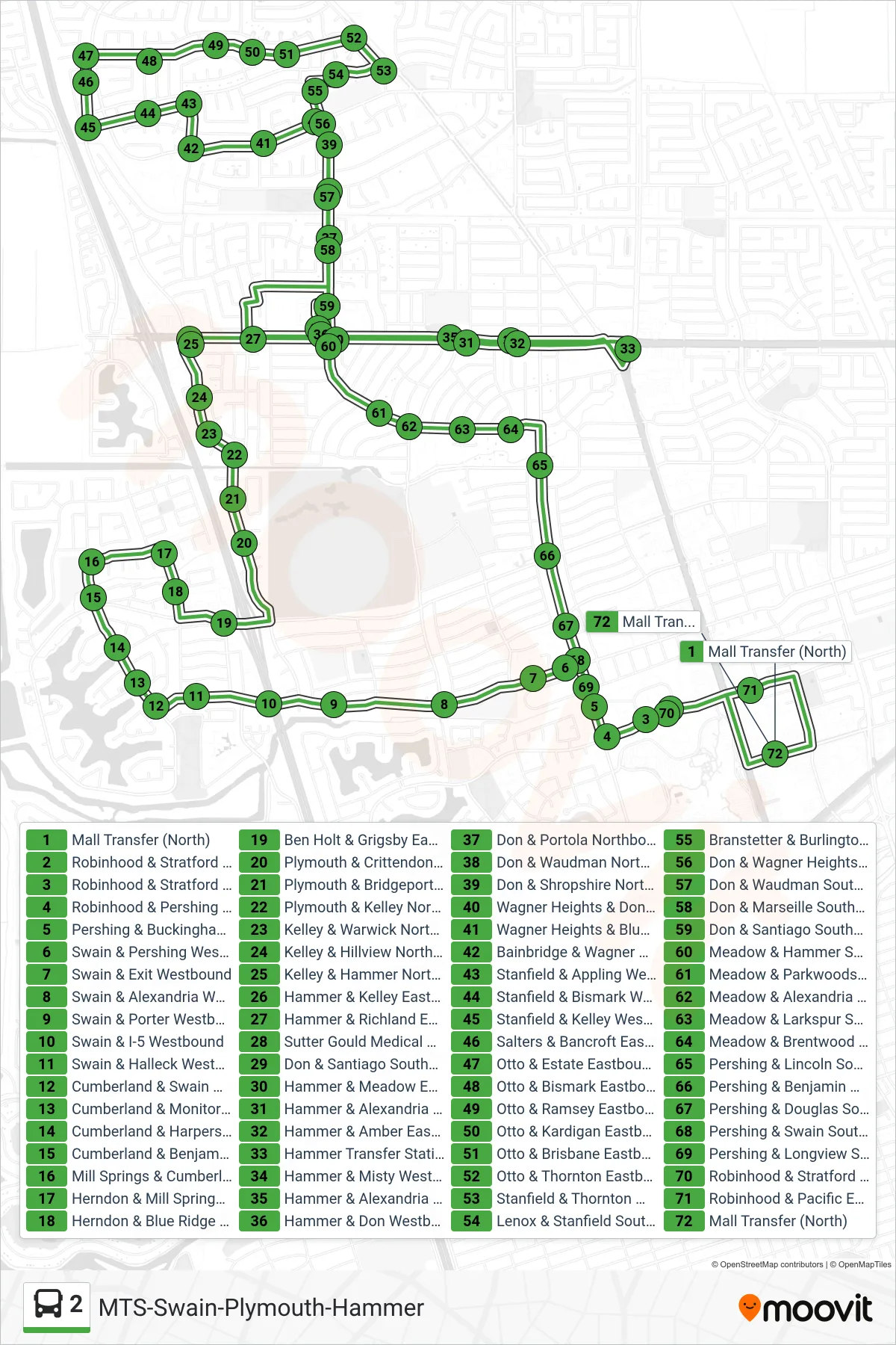 2 bus Line (Swain-Plymouth-Meadow-Ltd. Service To Otto/Estate) route and stops on a map
