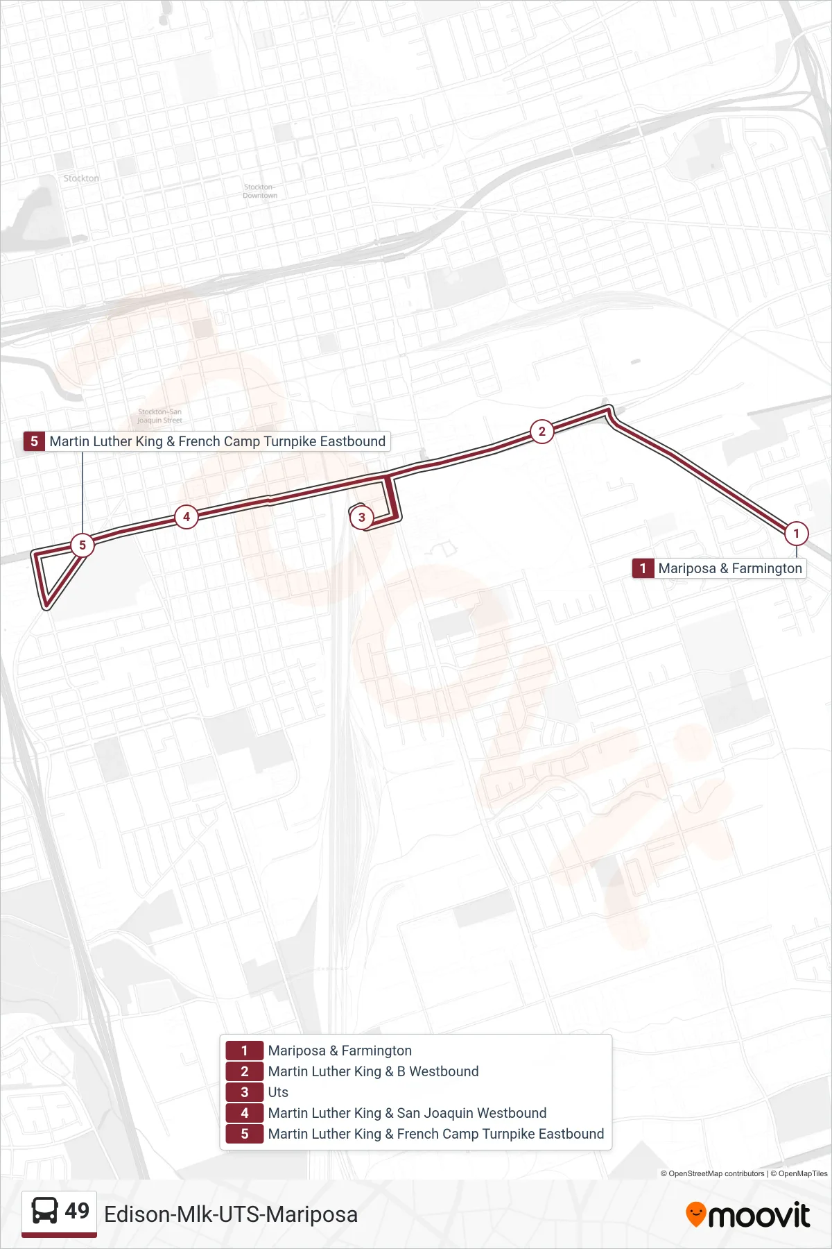49 bus Line (Union Transfer Station-Mlk Boulevard-Edison High School) route and stops on a map