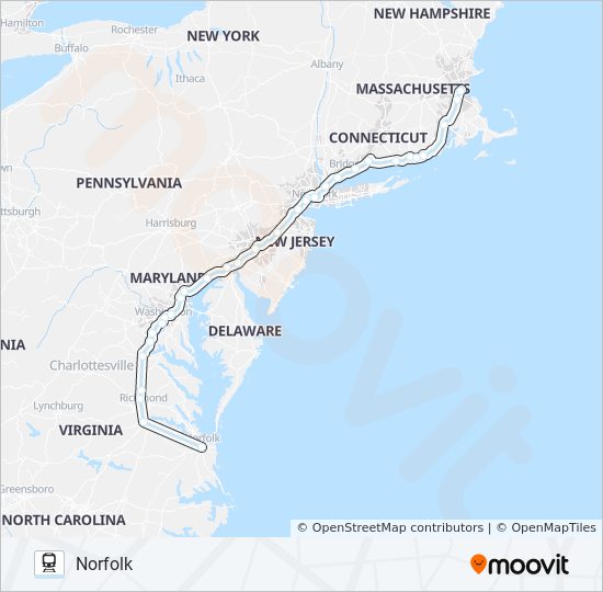 Mapa de NORTHEAST REGIONAL de tren