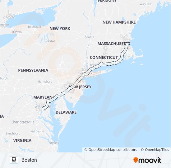 Mapa de NORTHEAST REGIONAL de tren