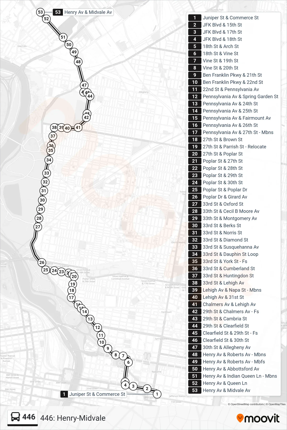 446 bus Line (446: Henry-Midvale) route and stops on a map