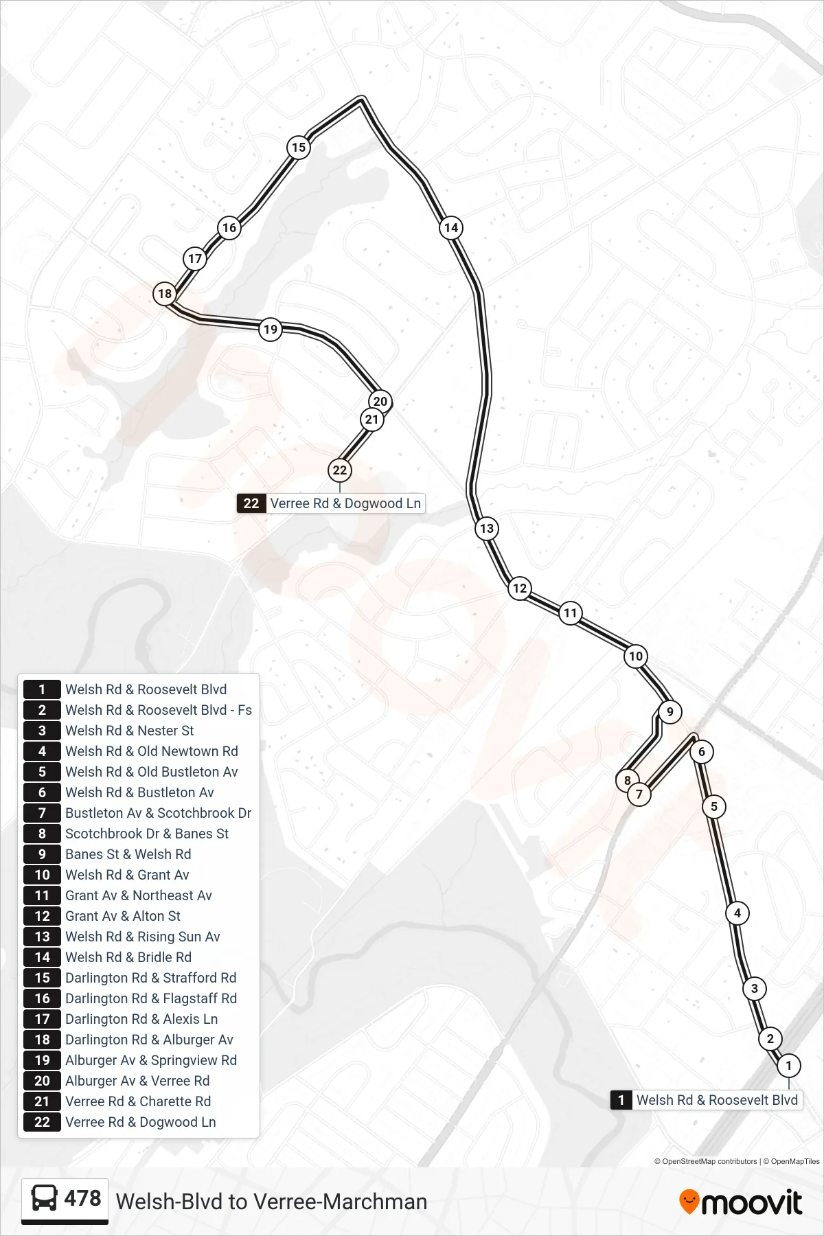 478 bus Line (478: Verree-Marchman) route and stops on a map