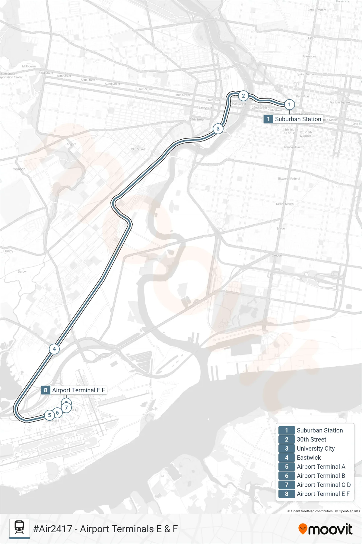 AIR train Line (#Air2417 - Airport Terminals E & F) route and stops on a map