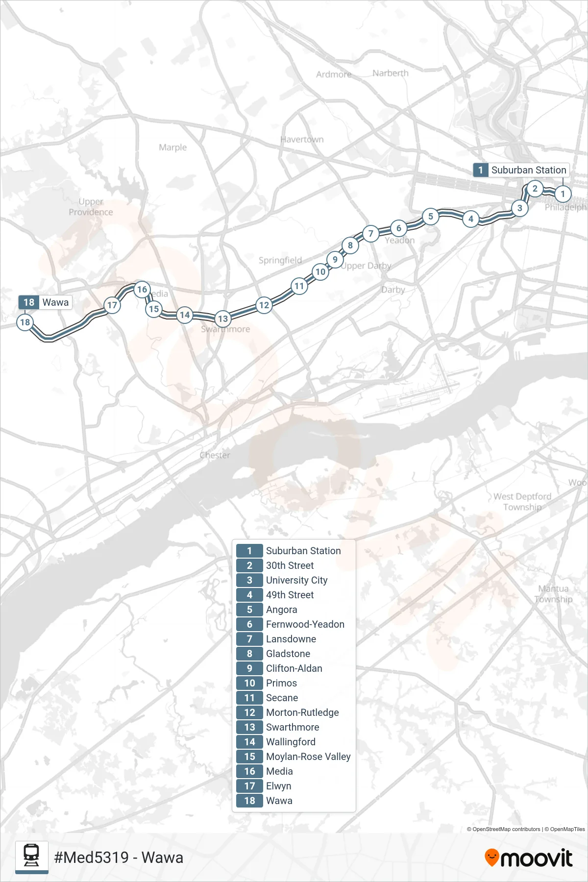 MED rail Line (#Med5319 - Wawa) route and stops on a map