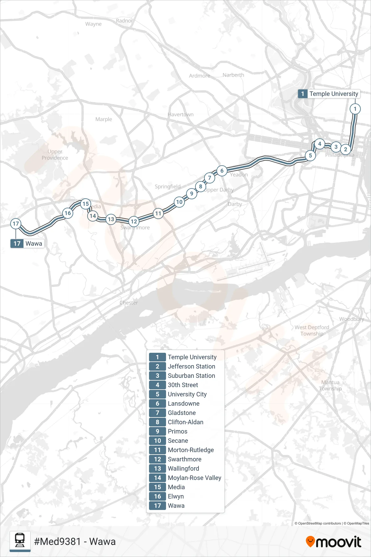 MED train Line (#Med9381 - Wawa) route and stops on a map