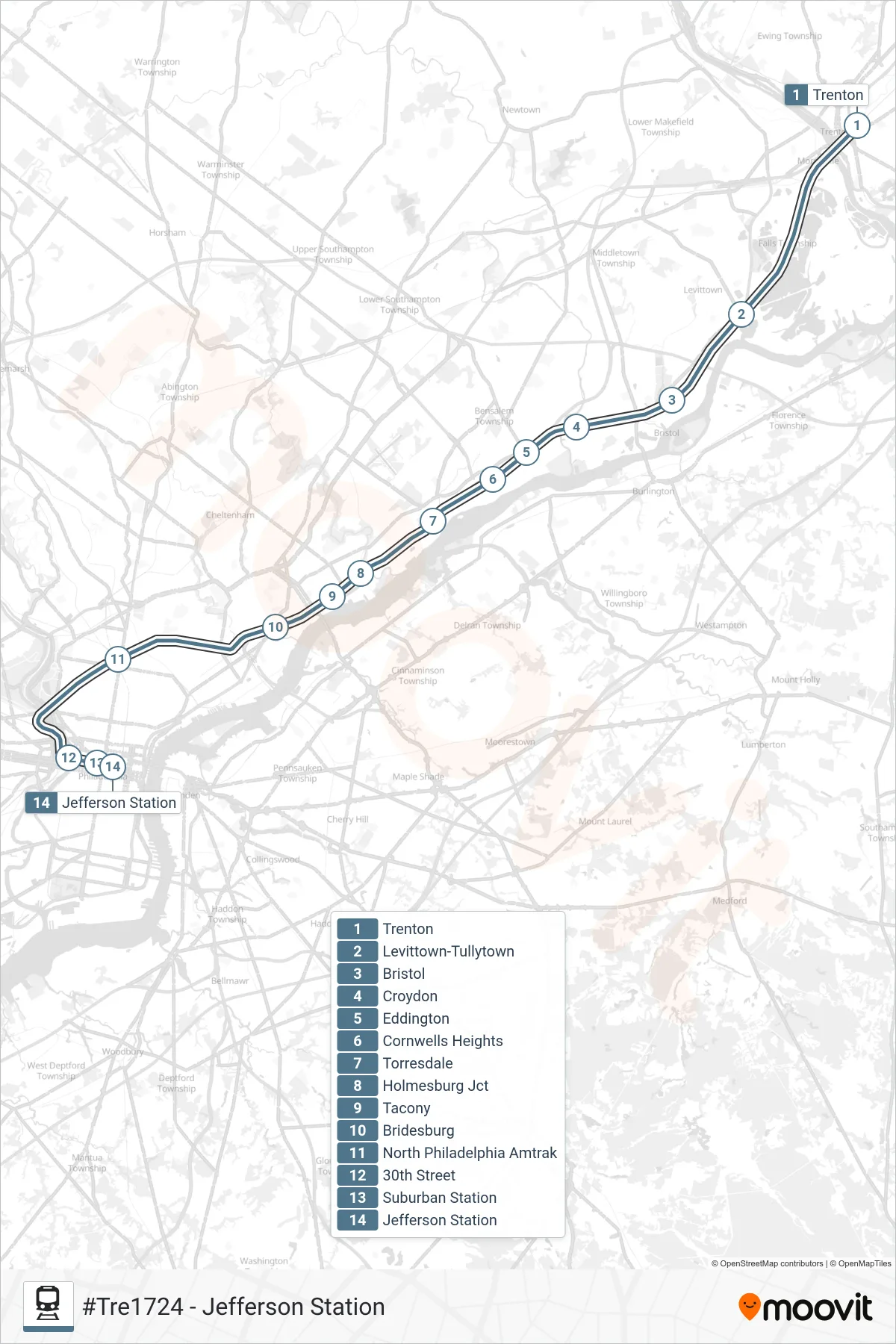 TRE train Line (#Tre1724 - Jefferson Station) route and stops on a map