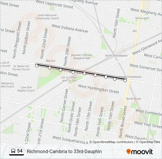 54 Bus Line Map