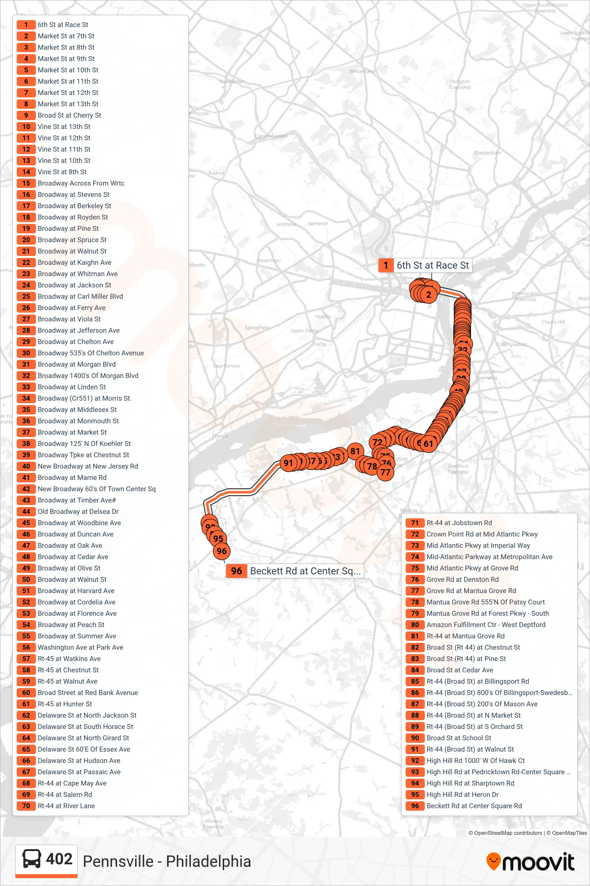 402 bus Line (Beckett) route and stops on a map