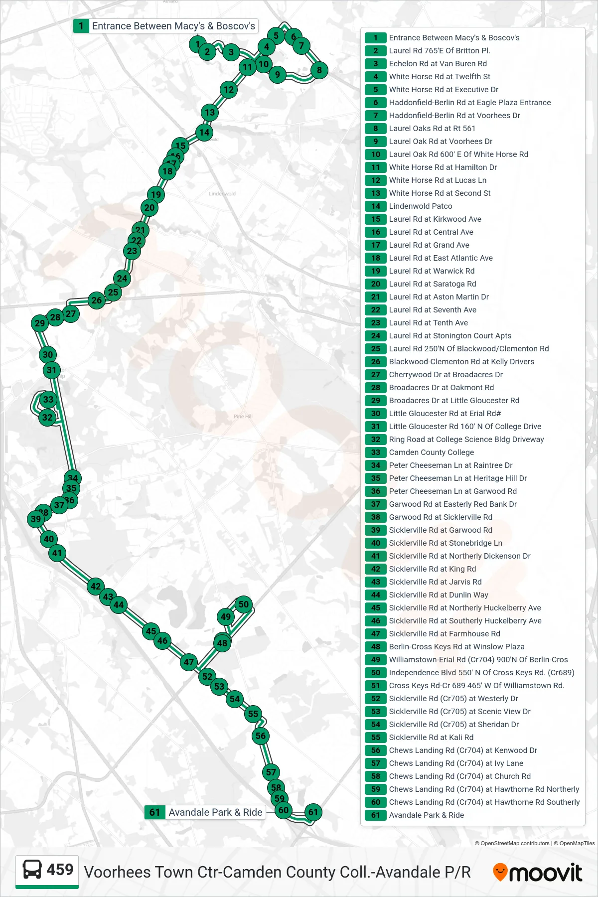 459 bus Line (Avandale Via Winslow Plz Avandale Cmdn College) route and stops on a map