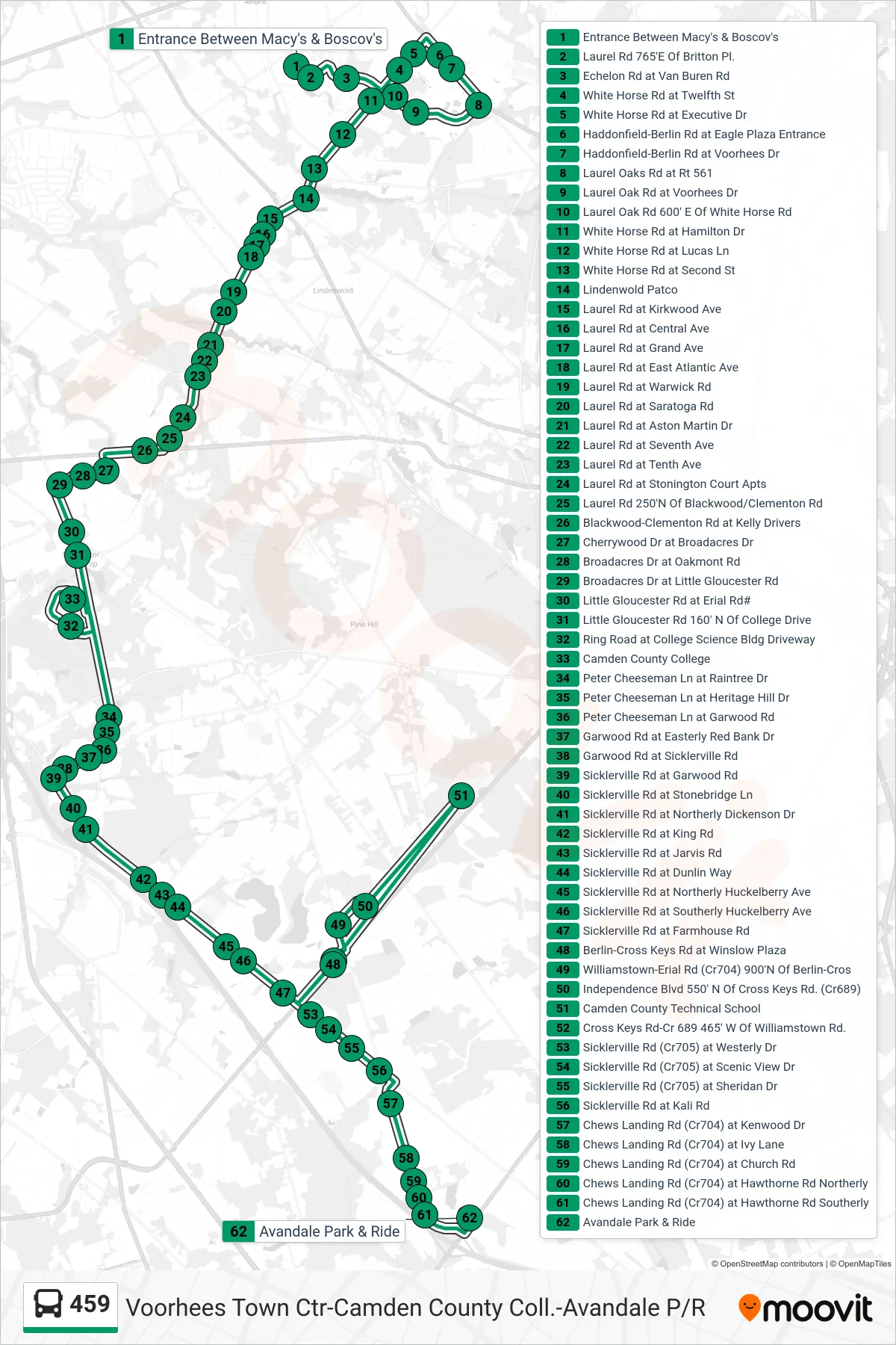 459 bus Line (Avandale Cmdn College Avandale Winslow Plz Avandale Ccts) route and stops on a map