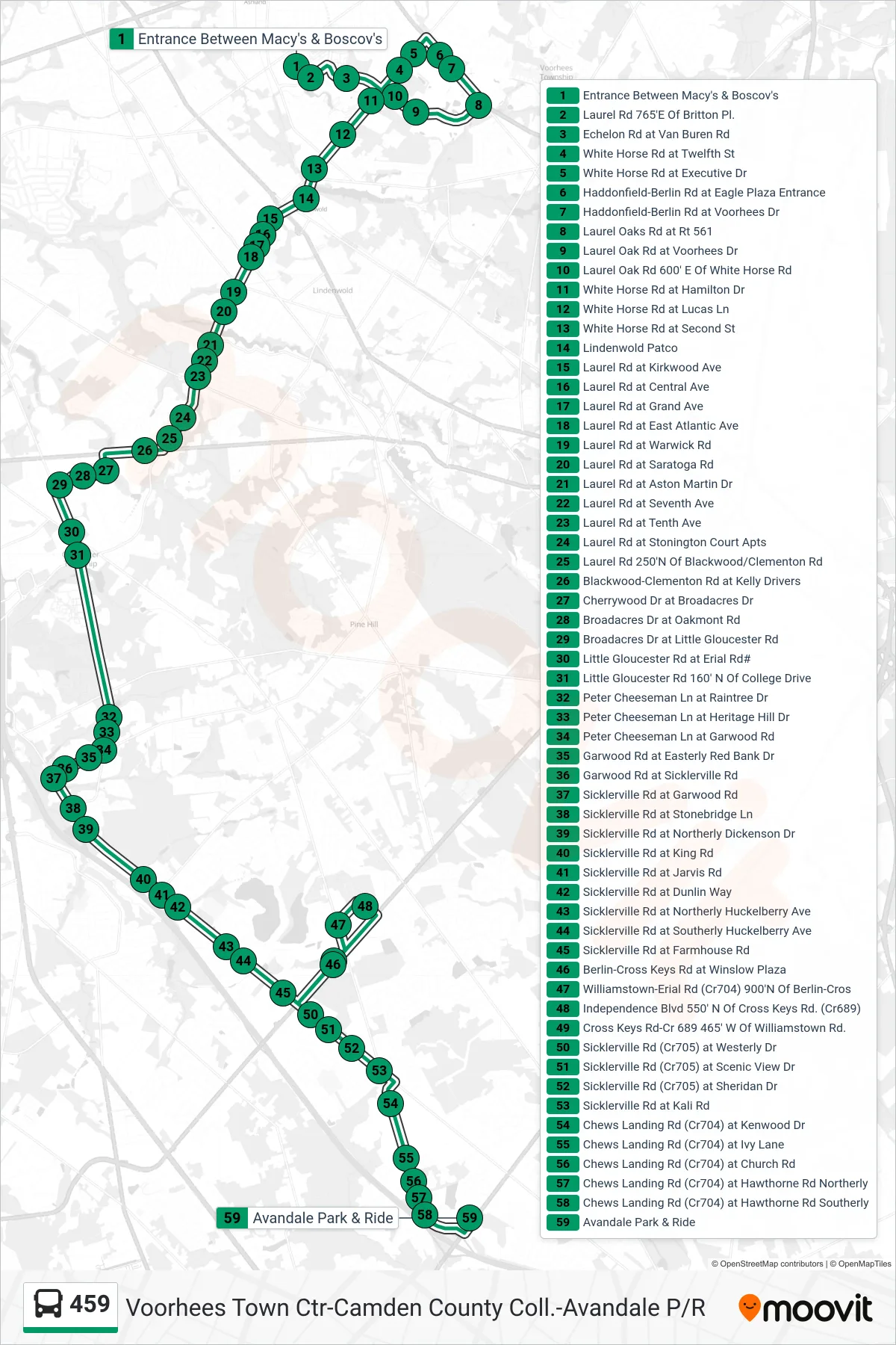 459 bus Line (Avandale Via Winslow Plz) route and stops on a map