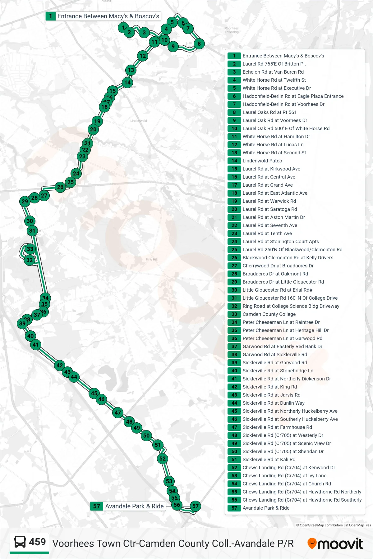 459 bus Line (Avandale Via Cmdn College) route and stops on a map
