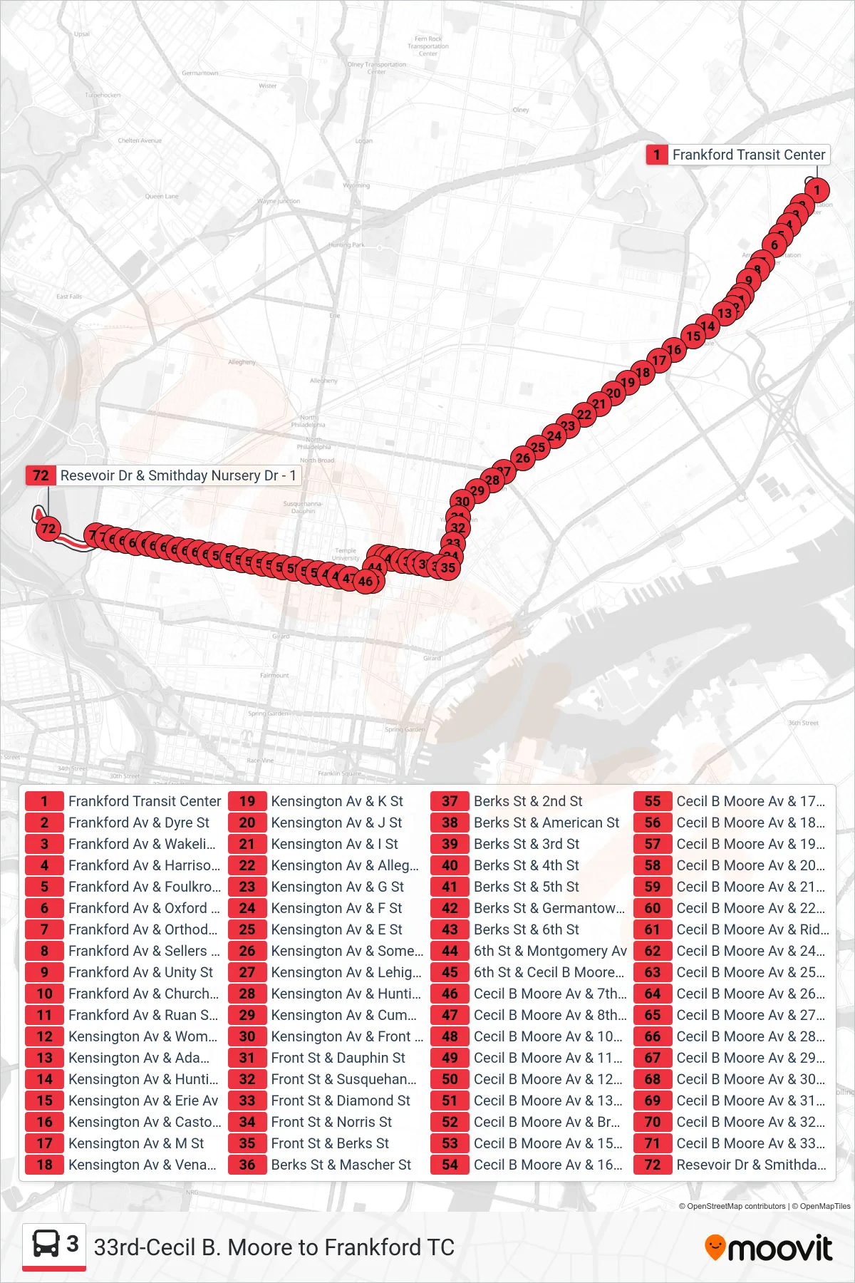 3 bus Line (Smith Memorial Playground) route and stops on a map