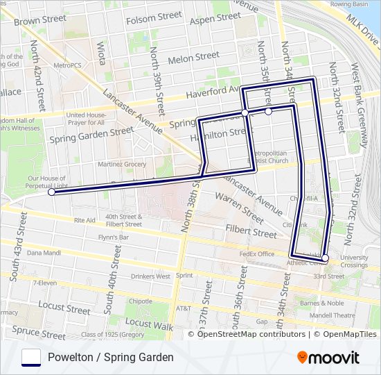 POWELTON / SPRING GARDEN bus Line Map