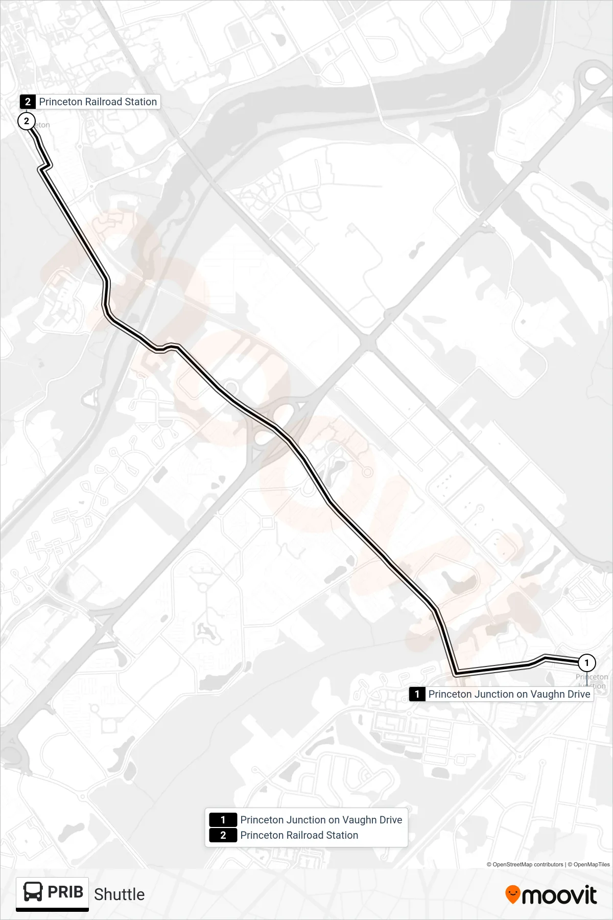 PRIB bus Line (Shuttle) route and stops on a map