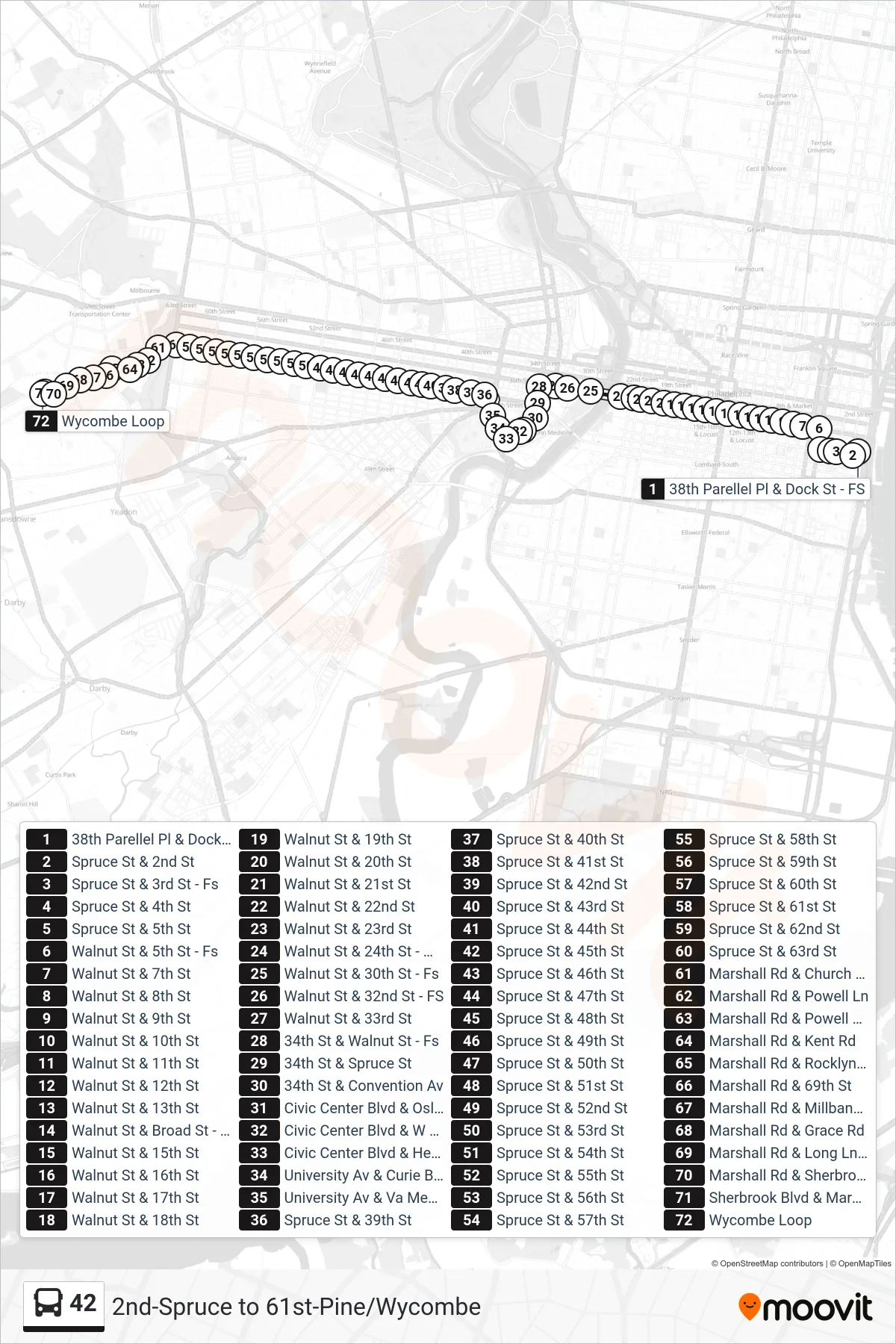 42 bus Line (Wycombe) route and stops on a map