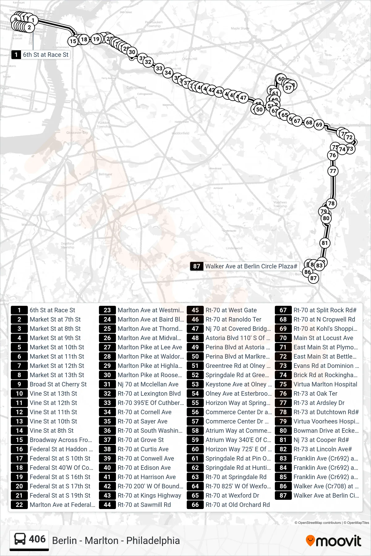 406 bus Line (Berln Twp Via CH Hill Ind Pk) route and stops on a map