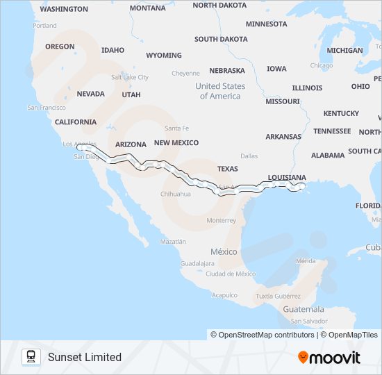 SUNSET LIMITED Train Line Map