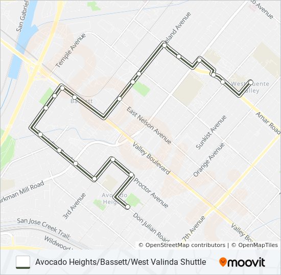 AVOCADO HEIGHTS/BASSETT/WEST VALINDA SHUTTLE bus Line Map