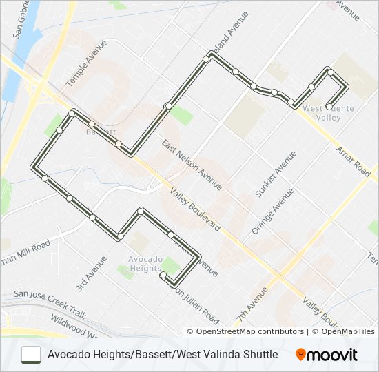 Mapa de AVOCADO HEIGHTS/BASSETT/WEST VALINDA SHUTTLE de autobús
