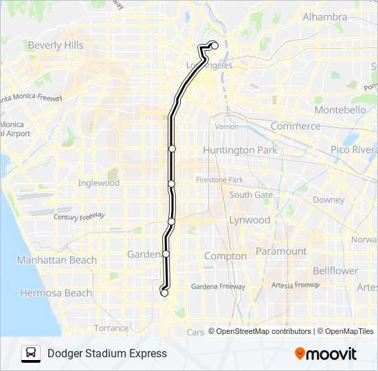 Mapa de SOUTH BAY DODGER STADIUM EXPRESS de autobús