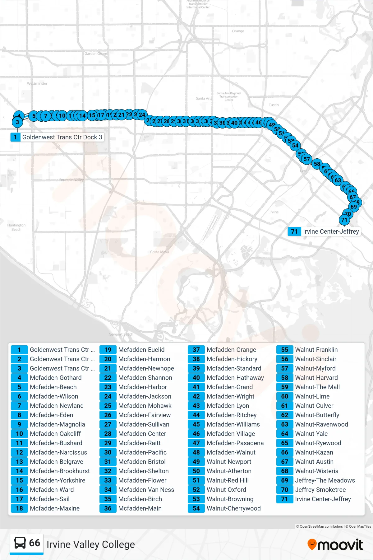 Roat Map Route Map - 66 - Irvine Valley College - Stops
