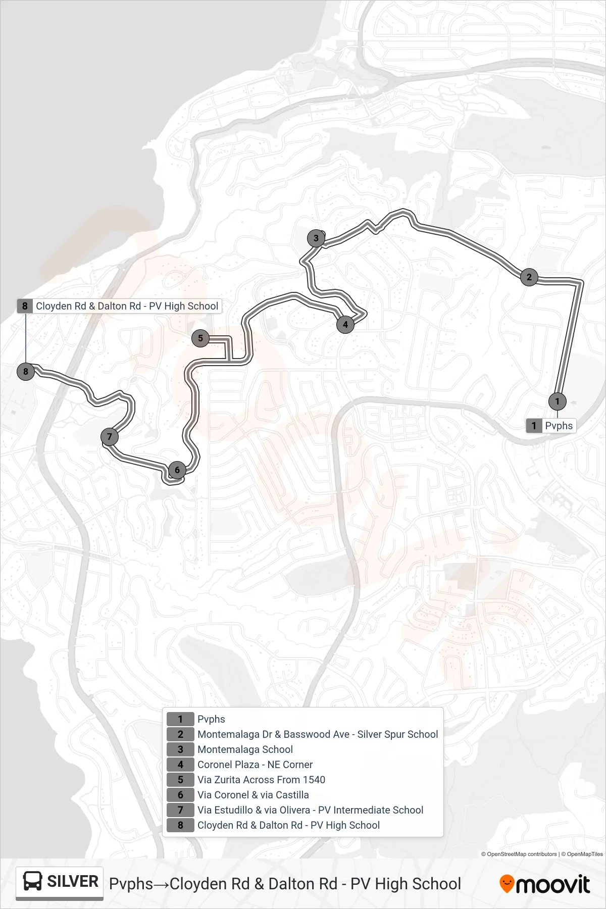 SILVER bus Line (Pvphs→Cloyden Rd & Dalton Rd - PV High School) route and stops on a map