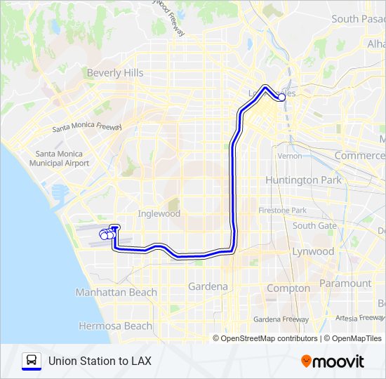 Mapa de FLYAWAY | UNION STATION/DOWNTOWN <-> LAX de autobús