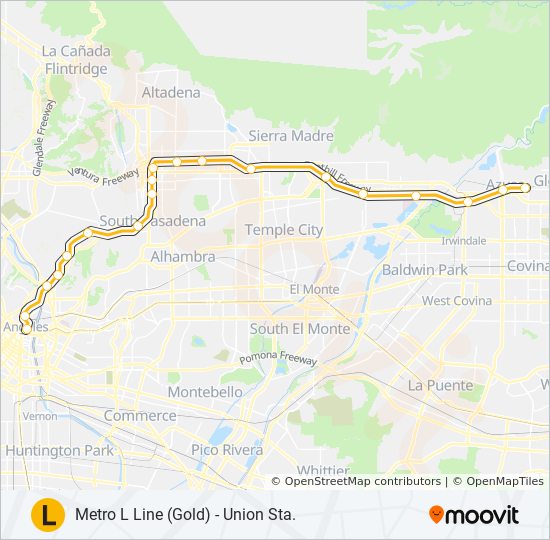 Metro Gold Line Map L Line Gold Route: Schedules, Stops & Maps - Metro L Line (Gold) - Union  Sta. (Updated)