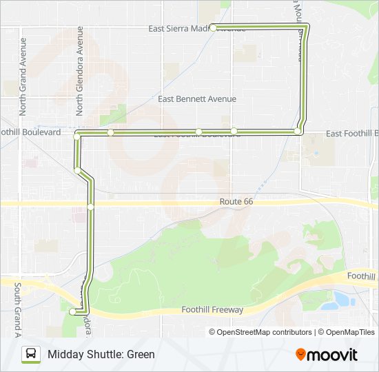 MIDDAY SHUTTLE: GREEN bus Line Map