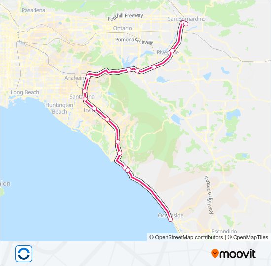 Mapa de INLAND EMPIRE - ORANGE COUNTY LINE de tren