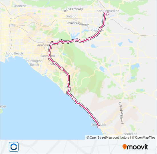 Metrolink Orange County Line Map Inland Empire Orange County Line Route: Schedules, Stops & Maps -  Northbound (Updated)
