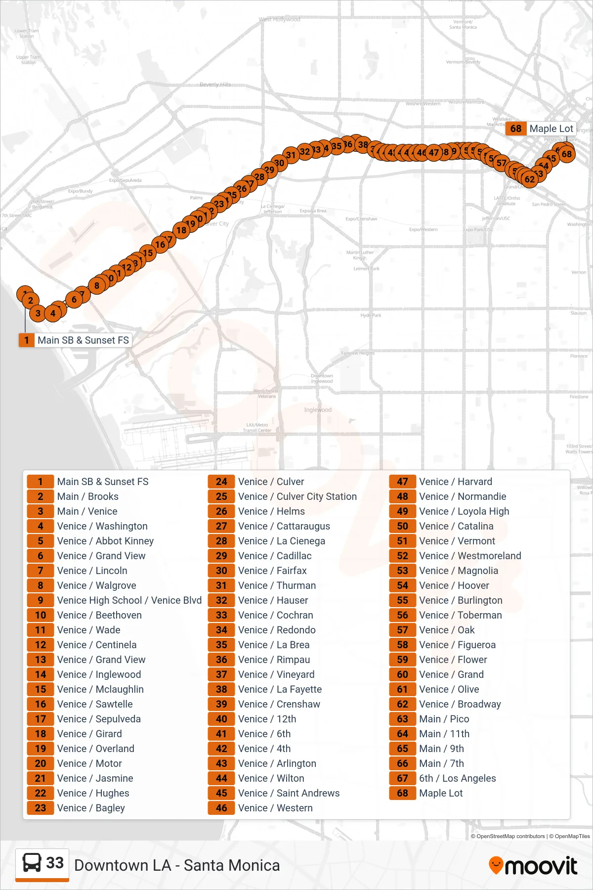 Roat Map Route Map - 33 - Downtown La - 7th - Main - Stops