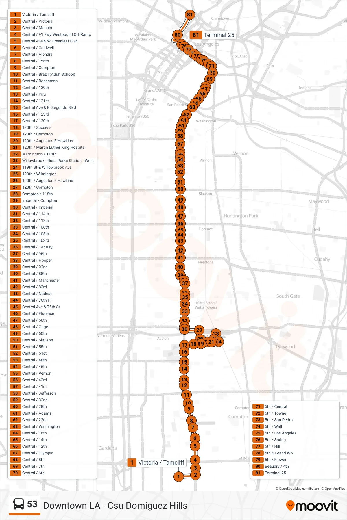 Roat Map Route Map - 53 - Downtown La - 4th - Beaudry - Stops