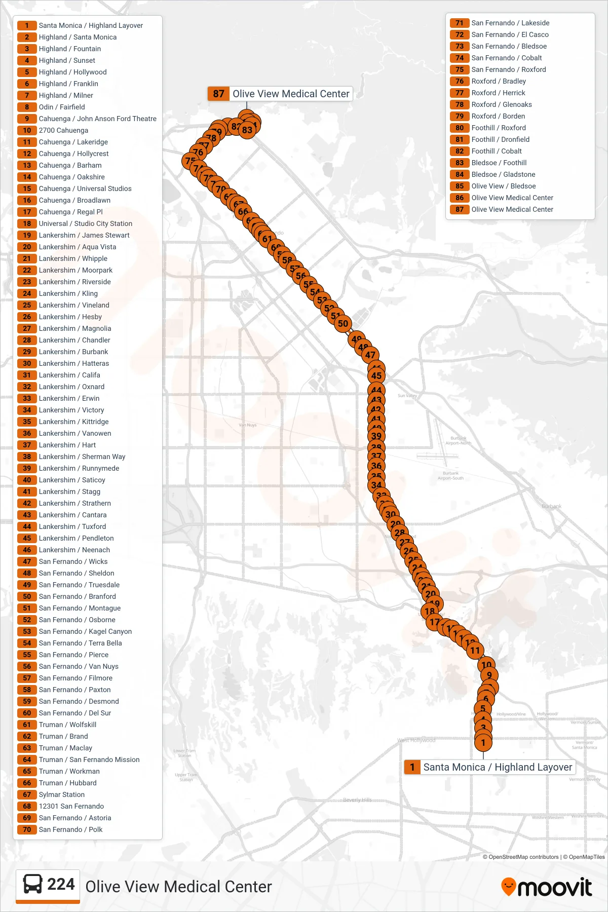 Roat Map Route Map - 224 - Olive View Medical Center - Stops