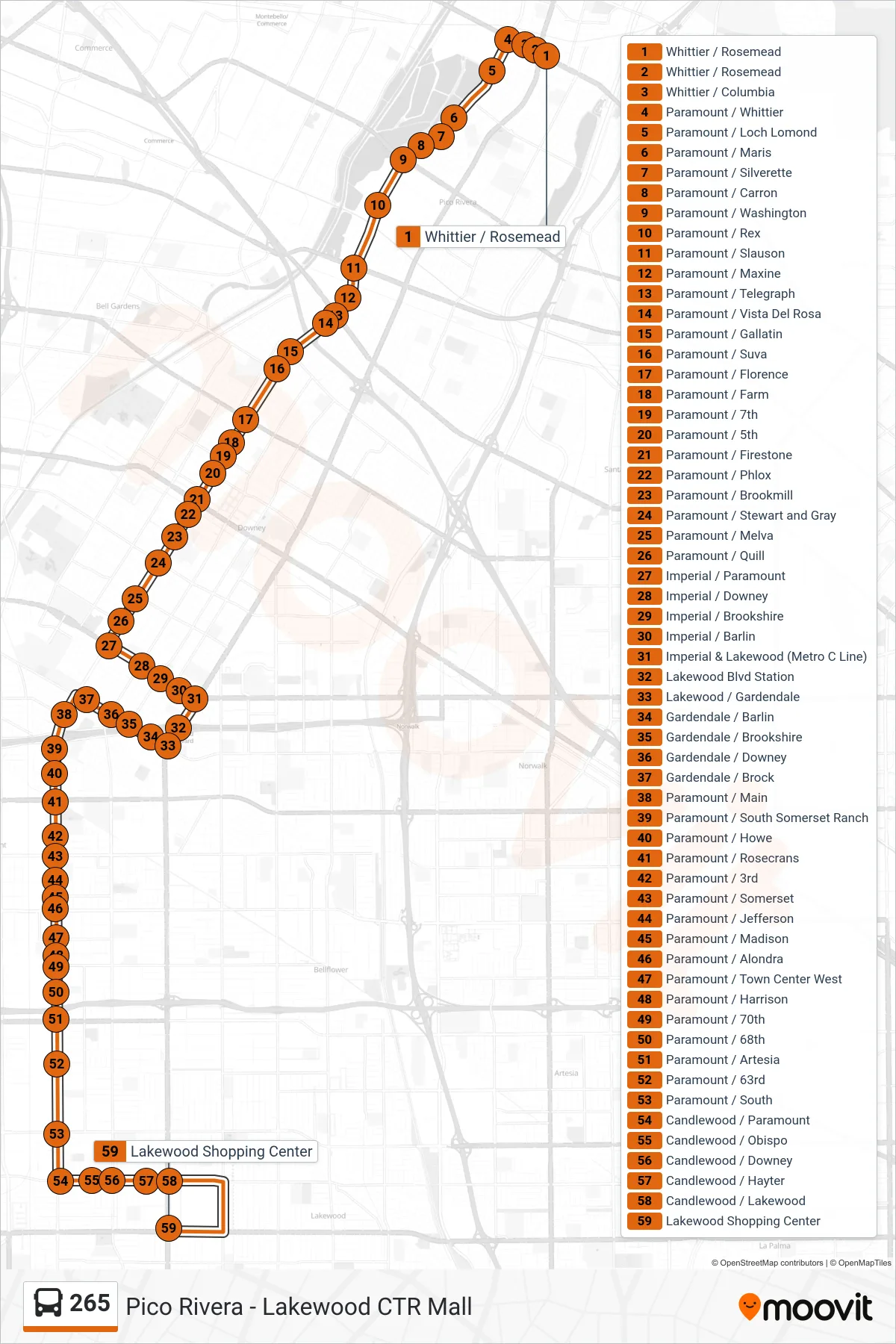Roat Map Route Map - 265 - Lakewood Center - Stops