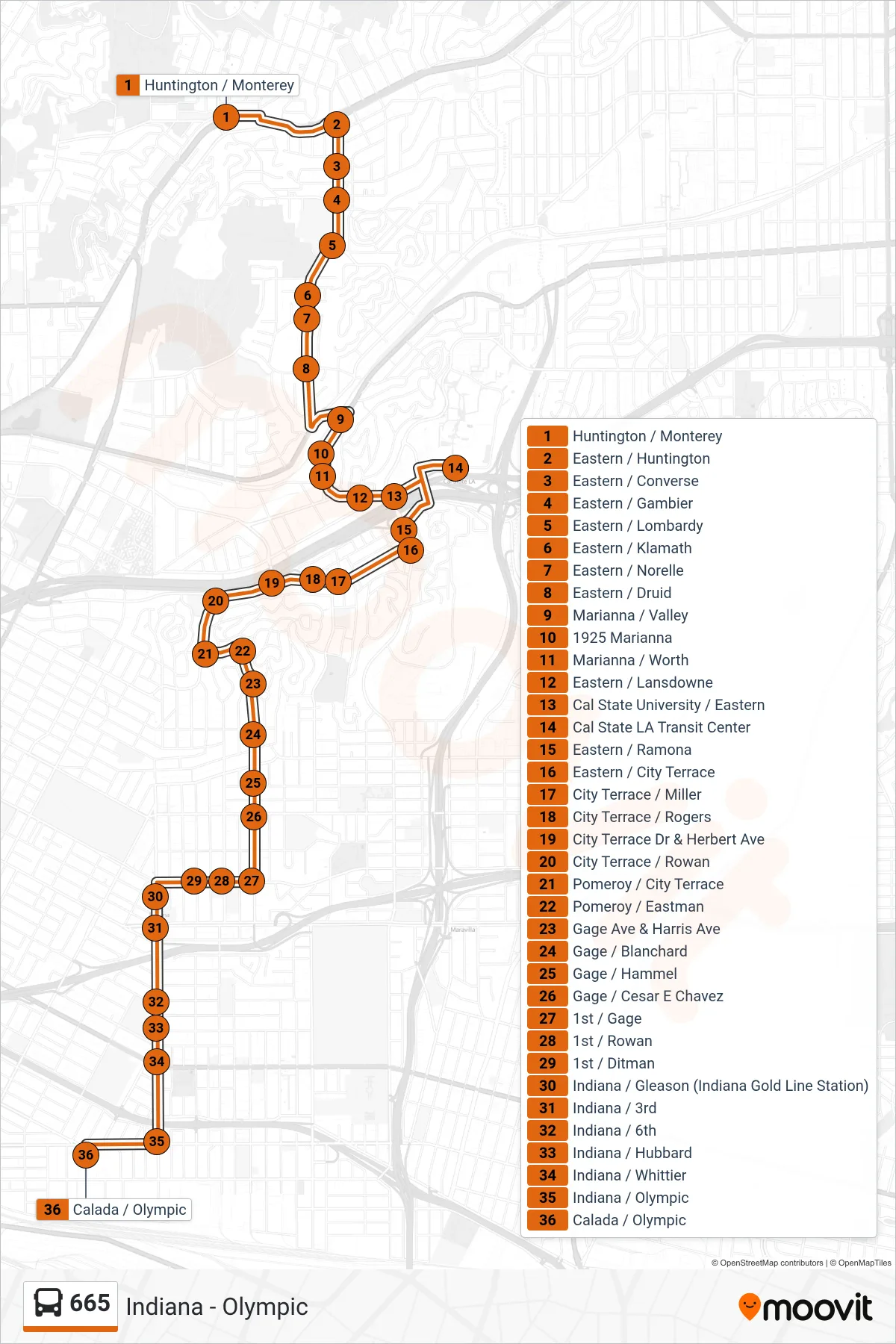 Roat Map Route Map - 665 - Indiana - Olympic - Stops