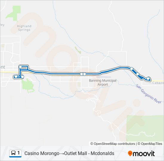 1 Route: Schedules, Stops & Maps - Casino Morongo‎→Outlet Mall