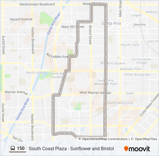 Directions To South Coast Plaza 150 Route: Schedules, Stops & Maps - South Coast Plaza - Sunflower And  Bristol (Updated)