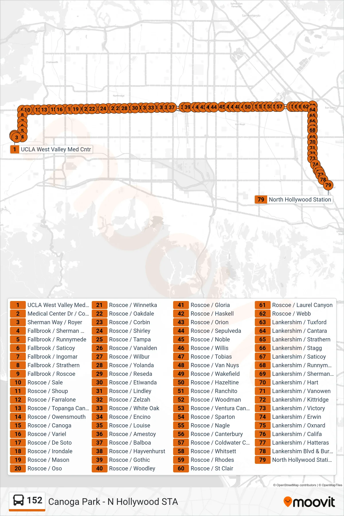 Roat Map Route Map - 152 - North Hollywood Station - Stops