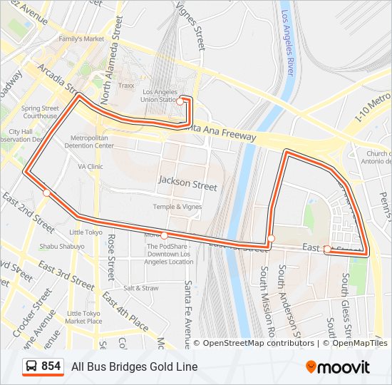 Bus 854 Route Map 854 Route: Schedules, Stops & Maps - L Line (Gold) Shuttle - Pico / Aliso  Via Little Tokyo (Updated)