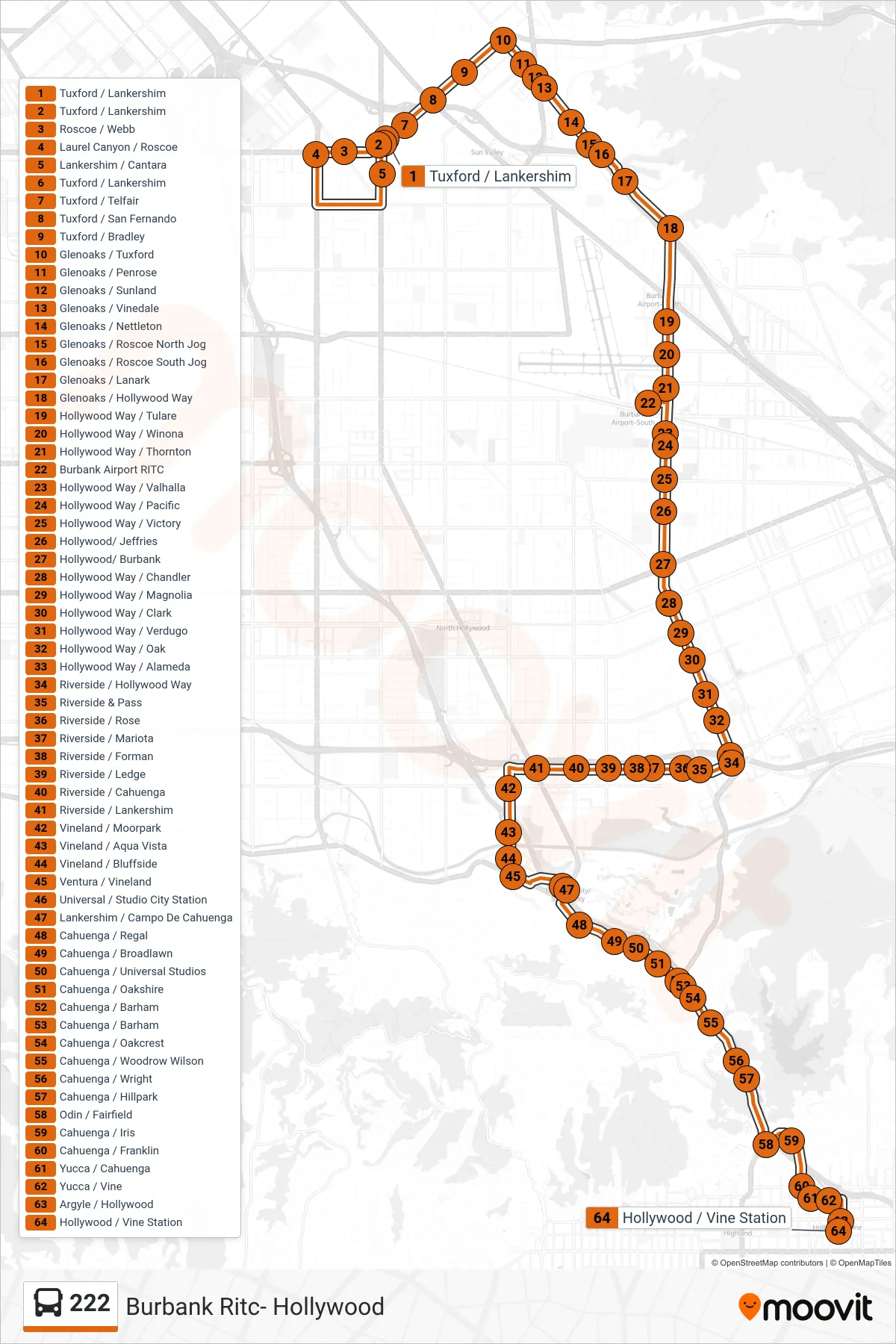 Roat Map Route Map - 222 - Hollywood - Vine Station - Stops