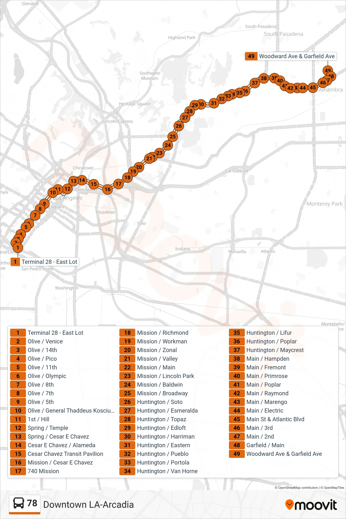 Roat Map Route Map - 78 - Alhambra - Main - Garfield - Stops