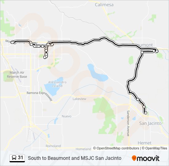 31 Route Schedules Stops Maps South to Beaumont and MSJC San