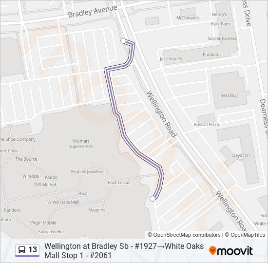 Plan de la ligne 13 de bus