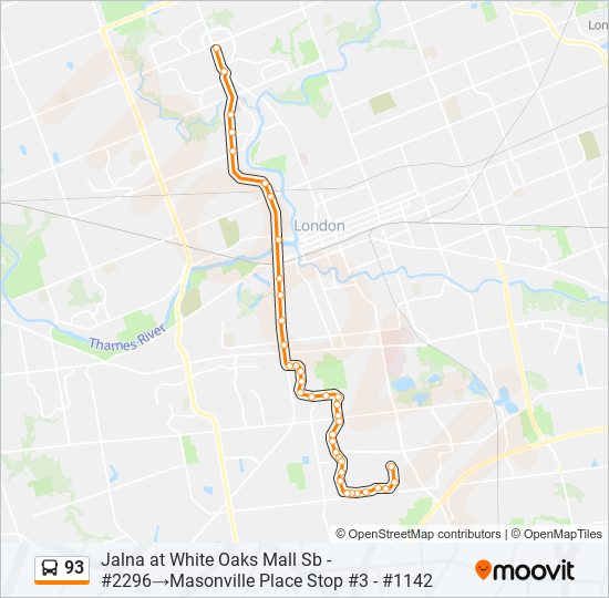 Plan de la ligne 93 de bus