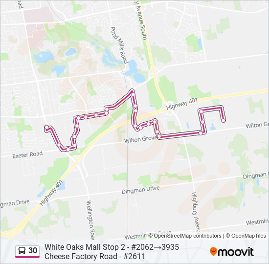 Plan de la ligne 30 de bus